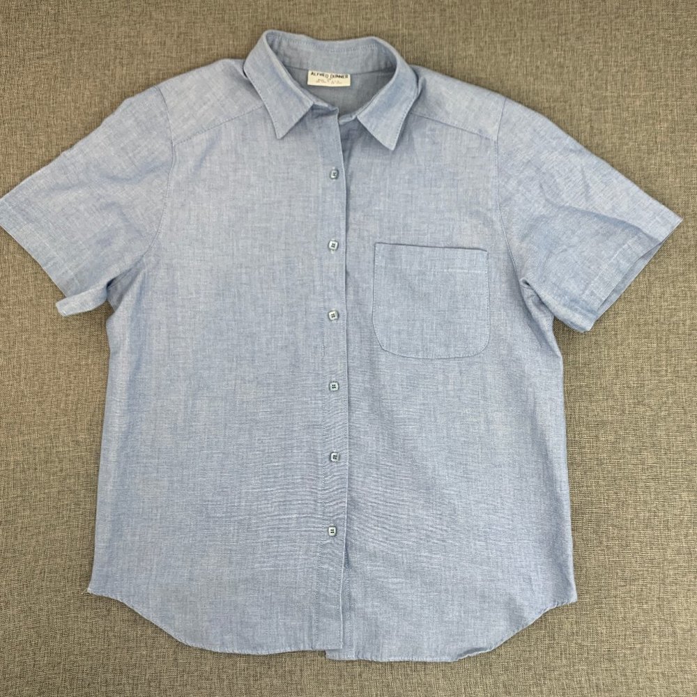 Alfred Dunner Vintage Button Down Top Collared Shoulder Pads Size 14 Made U.S.A.